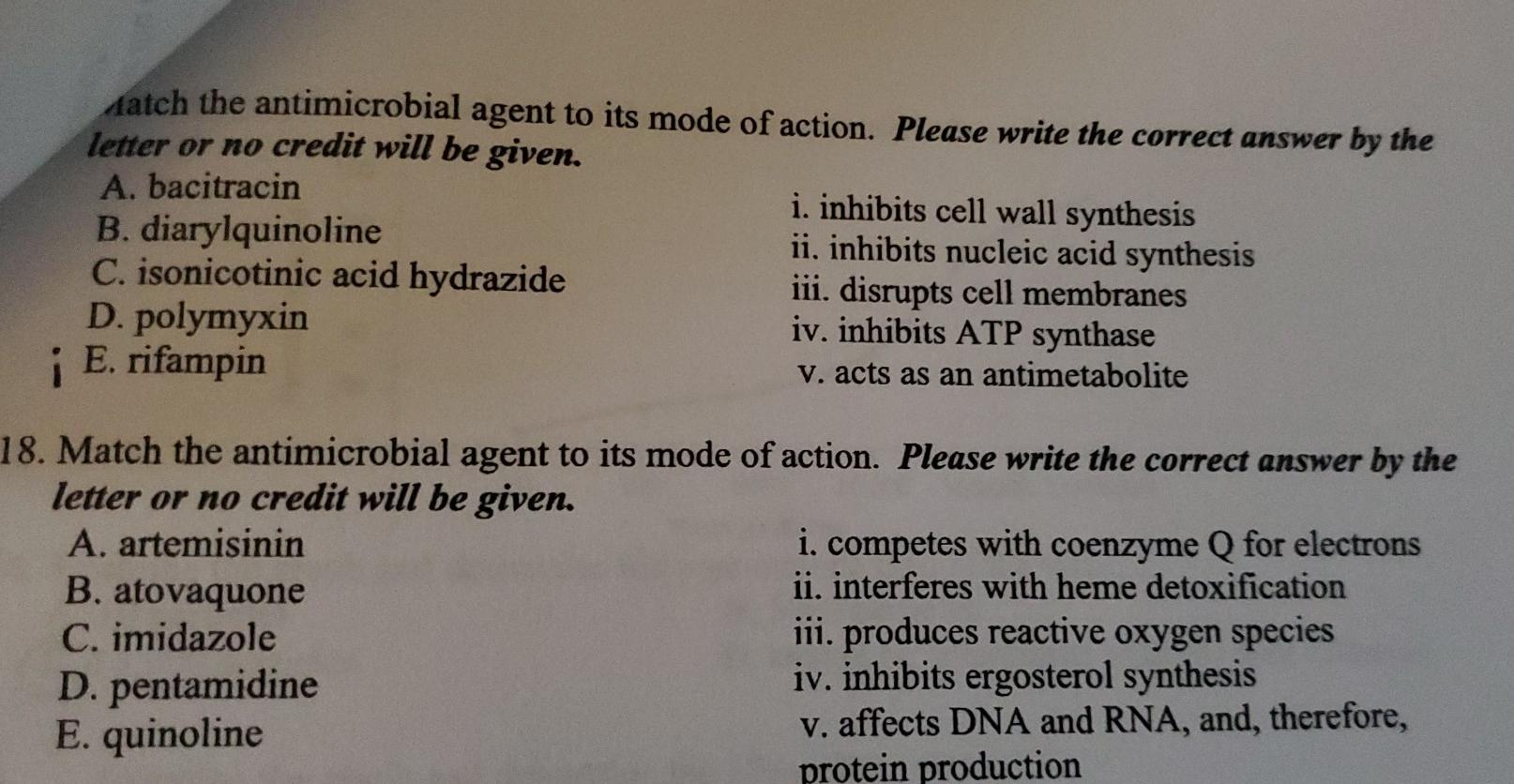 Solved match the antimicrobial agent to its mode of action. | Chegg.com