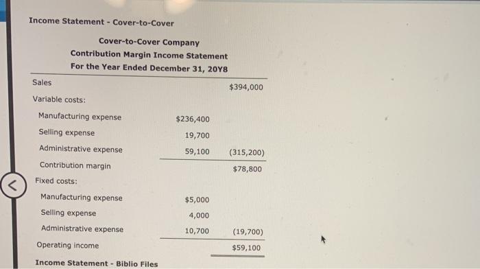 Solved Income Statement - Cover-to-Cover Cover-to-Cover | Chegg.com
