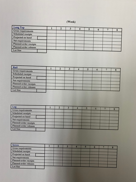 Solved Material Requirements Planning Worksheet Assembly | Chegg.com ...