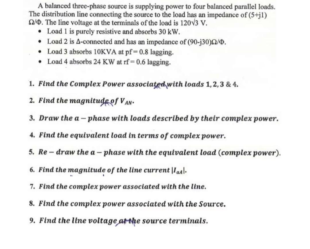 Solved A balanced three-phase source is supplying power to | Chegg.com