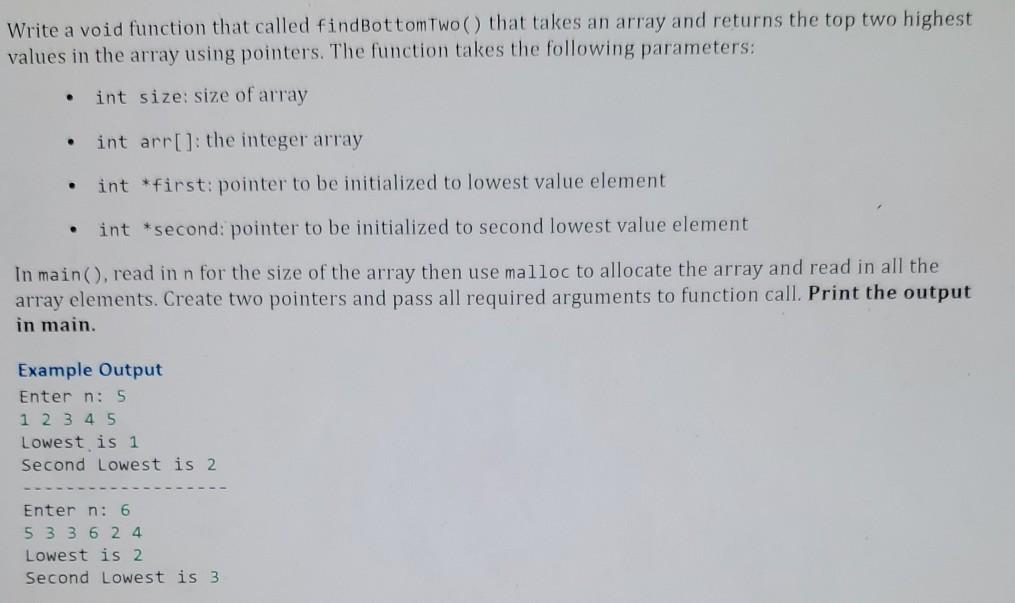 Solved Write A Void Function That Called FindBottom Two() | Chegg.com