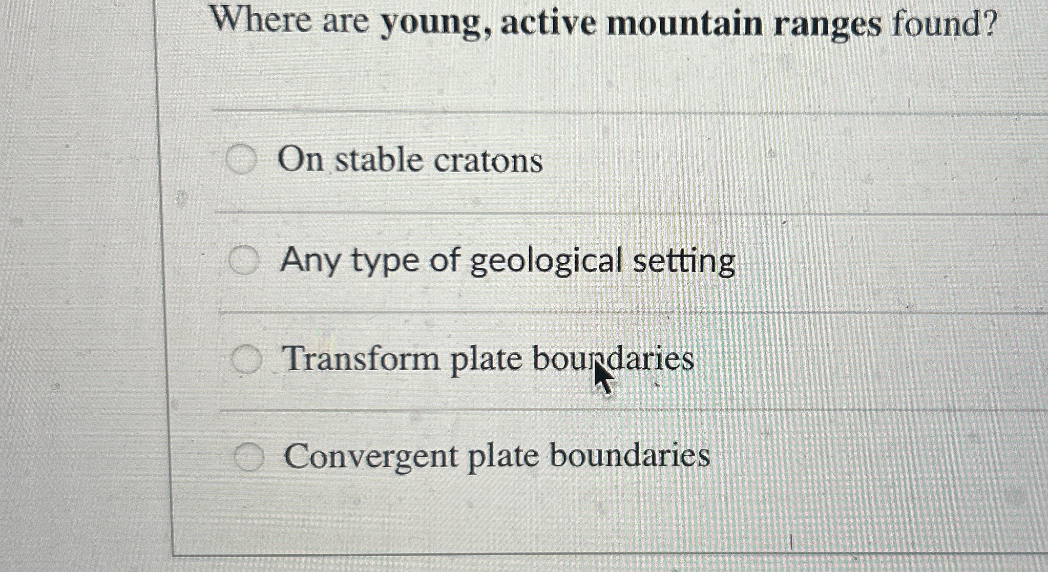 Solved Where are young, active mountain ranges found?On | Chegg.com