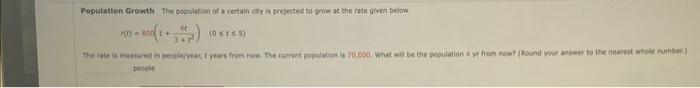 Solved Population Growth. The posciation of a ceittain oity | Chegg.com
