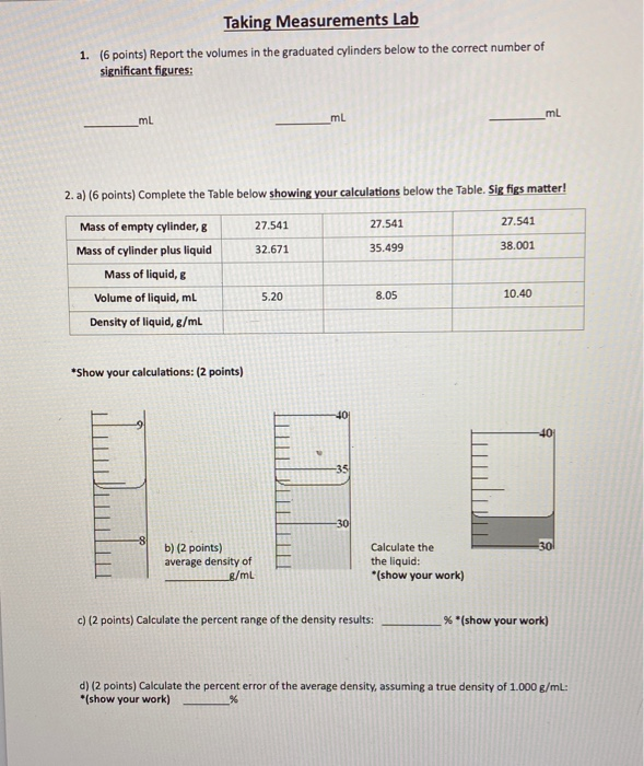 Solved Taking Measurements Lab 1. (6 points) Report the