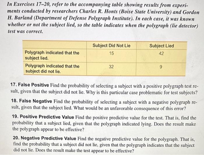 Solved In Exercises 17-20, refer to the accompanying table | Chegg.com