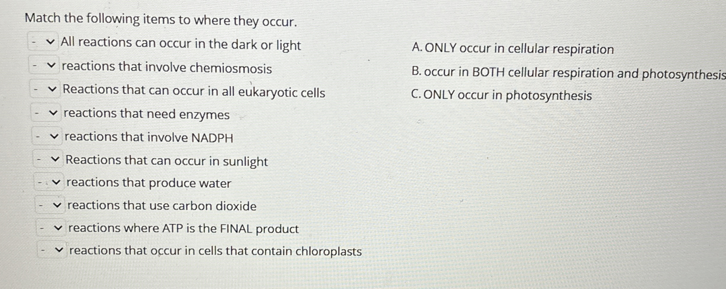 Solved Match the following items to where they occur.All