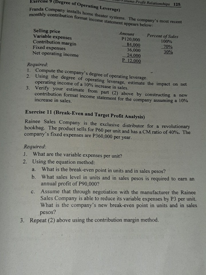 Solved II. Exercises Exercise 1 (Contribution Format Income | Chegg.com