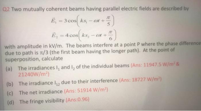 Solved Q2 Two mutually coherent beams having parallel | Chegg.com