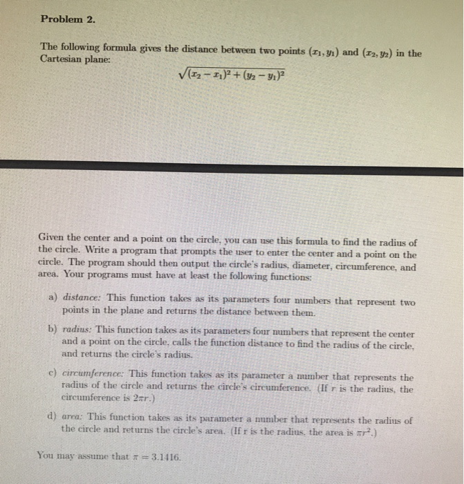 Solved Problem 2. The following formula gives the distance | Chegg.com