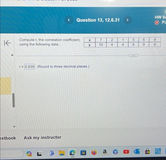 Solved K Computer, the correlation coefficient, X using the | Chegg.com