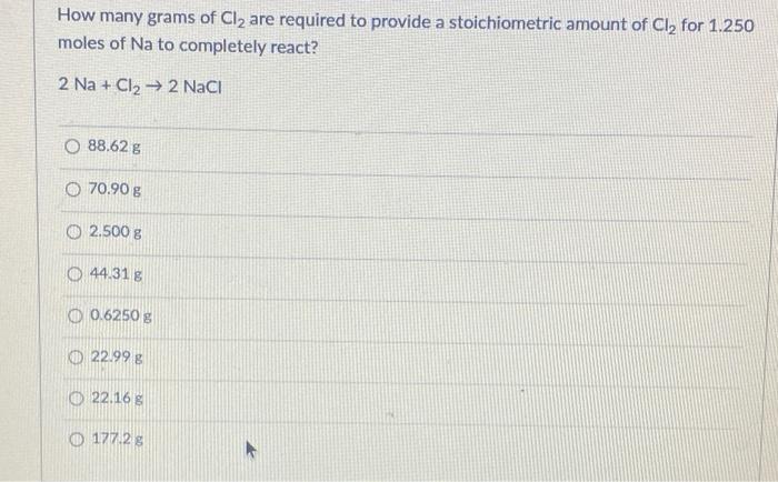 Solved How Many Grams Of Cl₂ Are Required To Provide A 5546