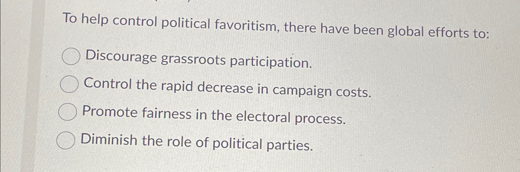 Solved To help control political favoritism, there have been | Chegg.com