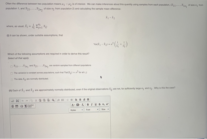 Solved Ohen the difference between two population means - is | Chegg.com