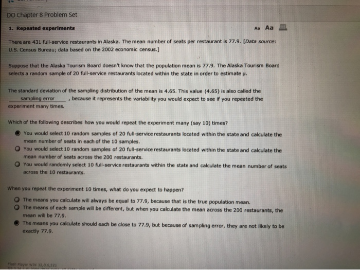 Solved DO Chapter 8 Problem Set 1. Repeated experiments A Aa | Chegg.com