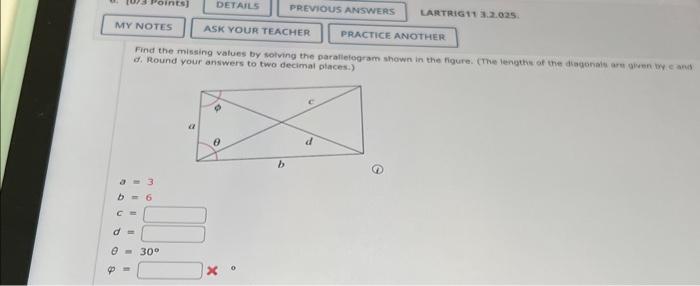 Solved Find The Missing Values By Solving The Parallelogram | Chegg.com