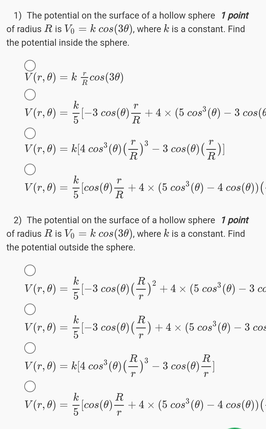 Solved The potential on the surface of a hollow sphere 1 | Chegg.com