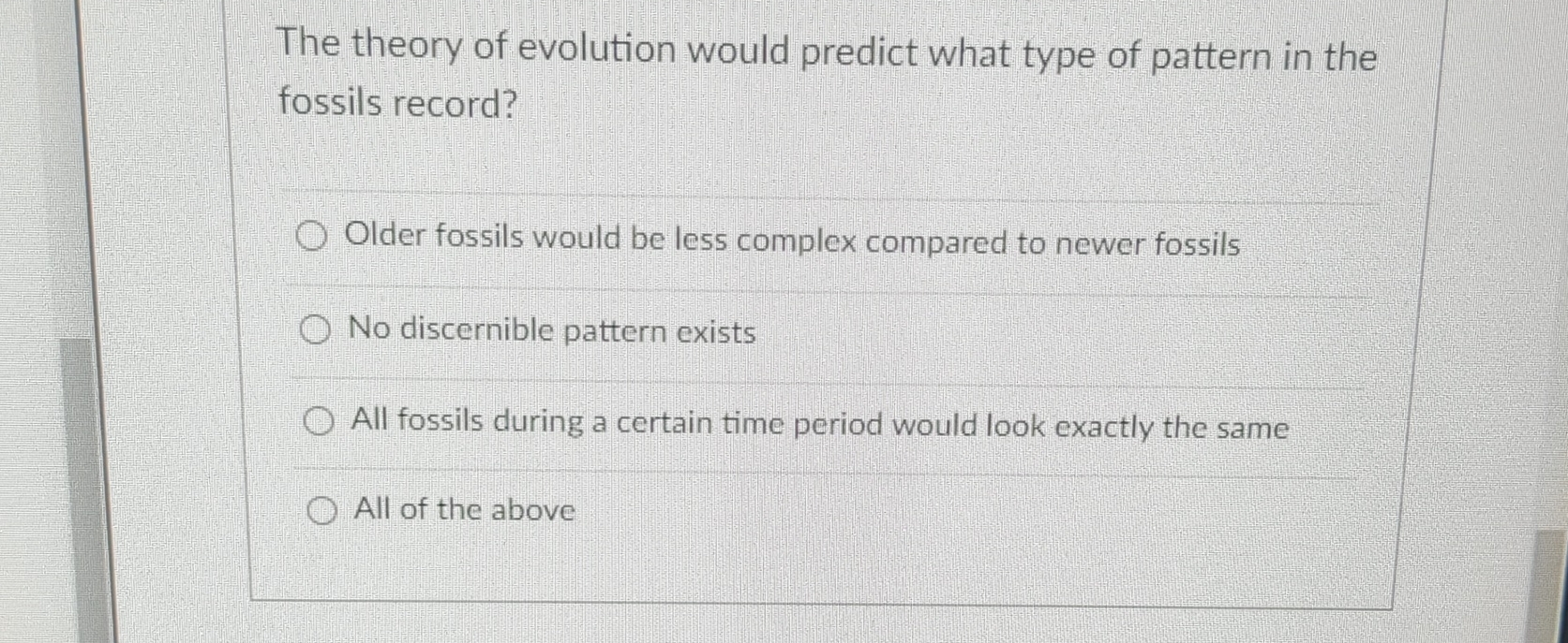 Fossils Math Pattern Solved The theory of evolution would predict what type of | Chegg.com