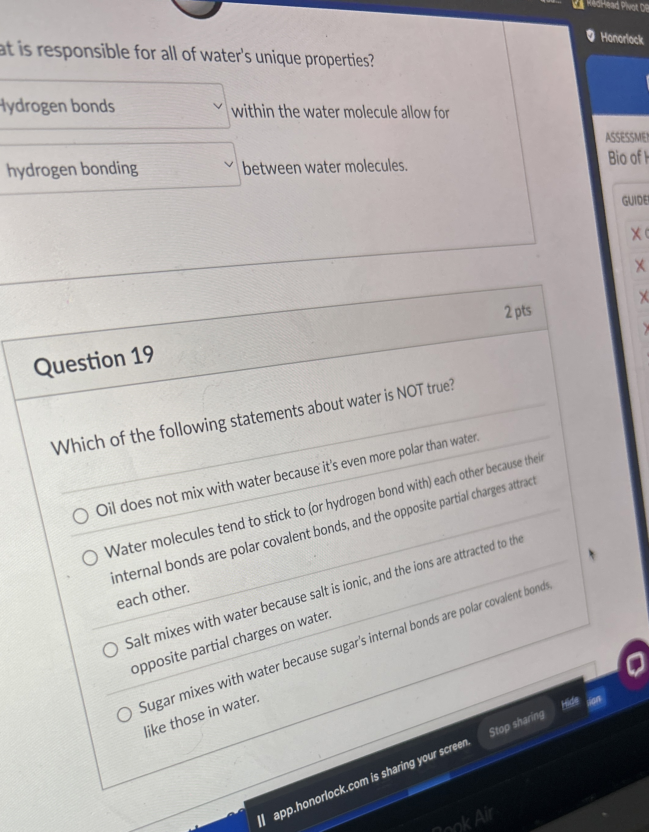 Solved is responsible for all of water's unique | Chegg.com