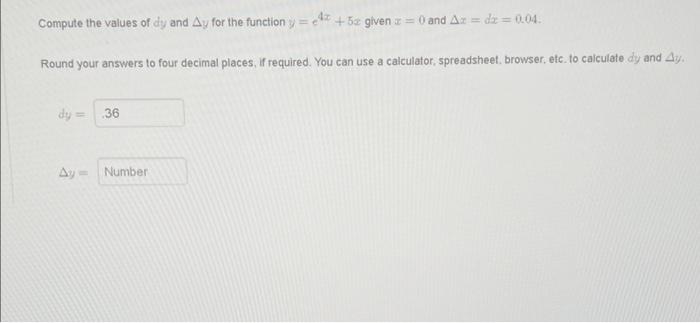 Solved Compute The Values Of Dy And Δy For The Function