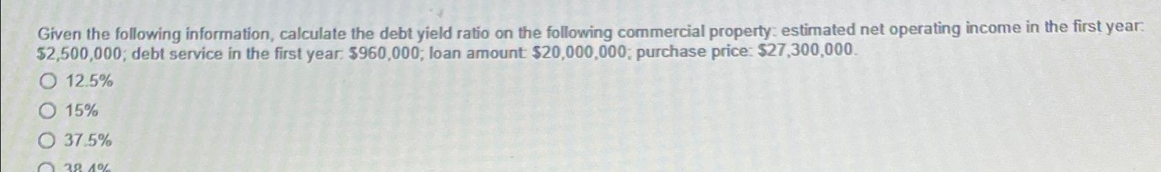 Solved Given The Following Information, Calculate The Debt | Chegg.com