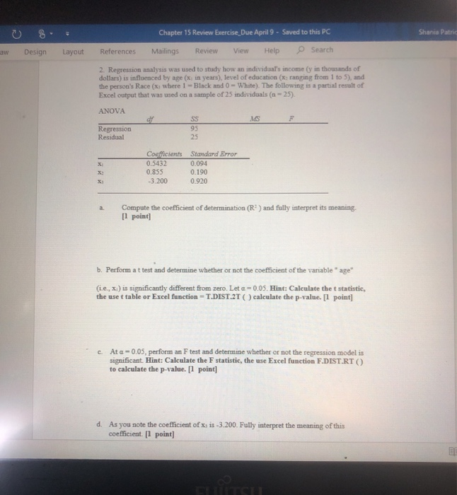 Solved Chapter 15 Review Exercise Due April 9 - Saved to | Chegg.com