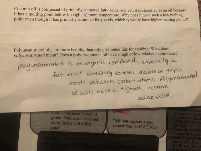 Solved Coconut Oil Is Composed Of Primarily Saturated Fat