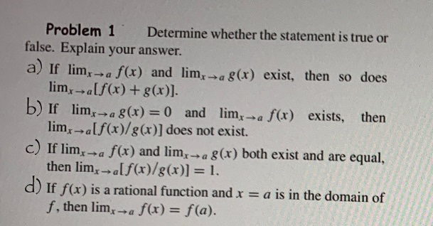 Solved Problem 1 Determine whether the statement is true or | Chegg.com