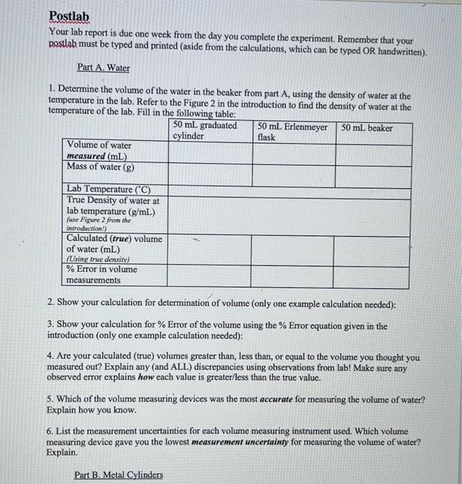 Postlab Your Lab Report Is Due One Week From The Day Chegg Com