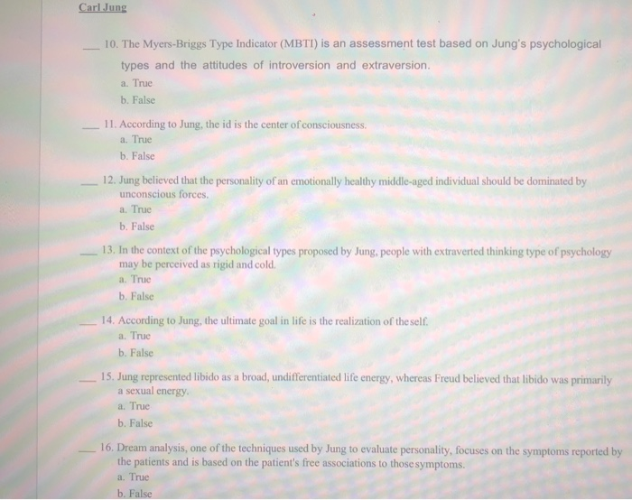Solved Carl Jung 10 The Myers Briggs Type Indicator M Chegg Com