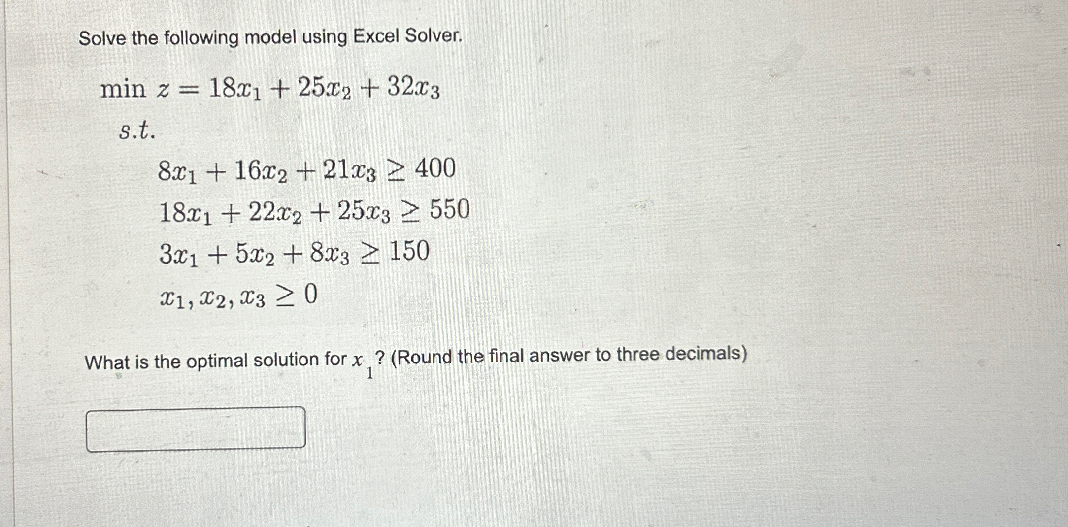 Solved Solve the following model using Excel | Chegg.com
