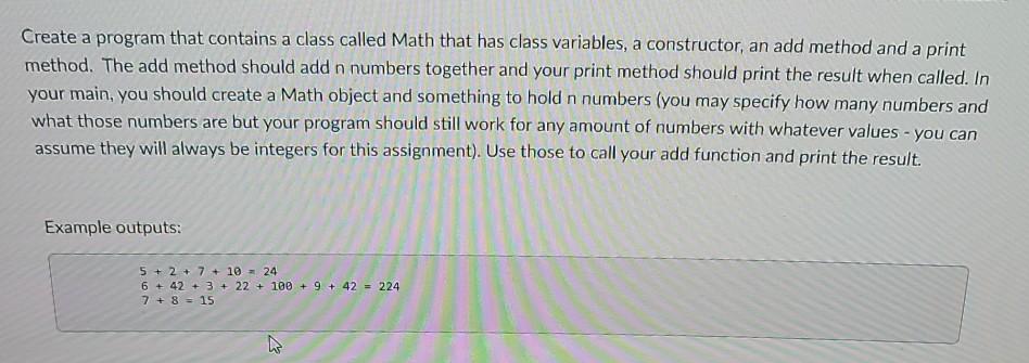 Solved Create a program that contains a class called Math | Chegg.com