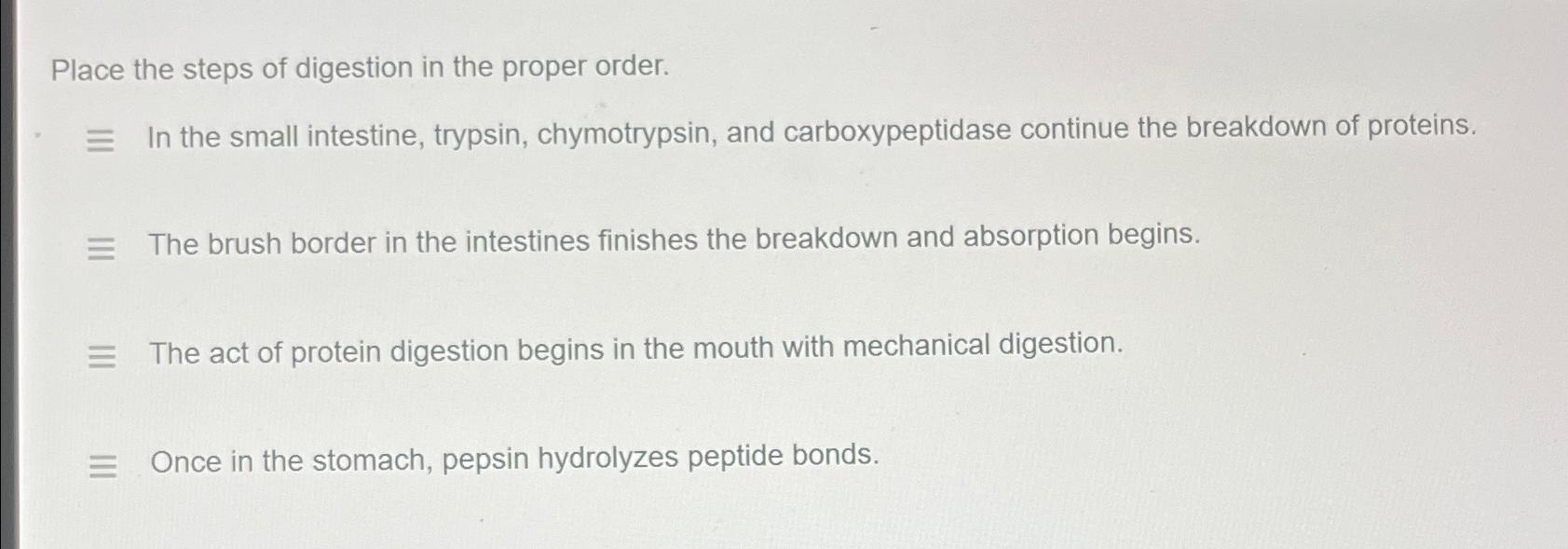 Solved Place the steps of digestion in the proper order.-= | Chegg.com