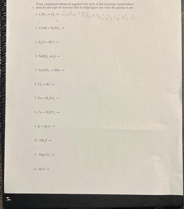 Solved Write a balanced chemical equation for each of the | Chegg.com