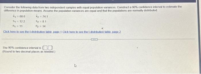 Solved Consider The Following Data For Two Independent | Chegg.com