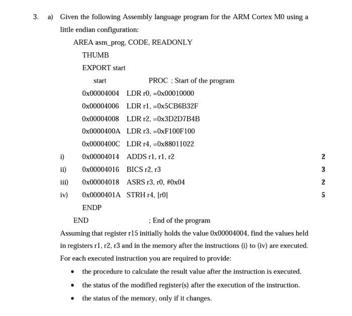 Solved 3. a) Given the following Assembly language program | Chegg.com