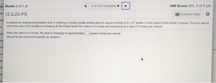 Solved in Score: 0 of 1 pt 4 of 5 (0 completo) HW Score: 0%, | Chegg.com