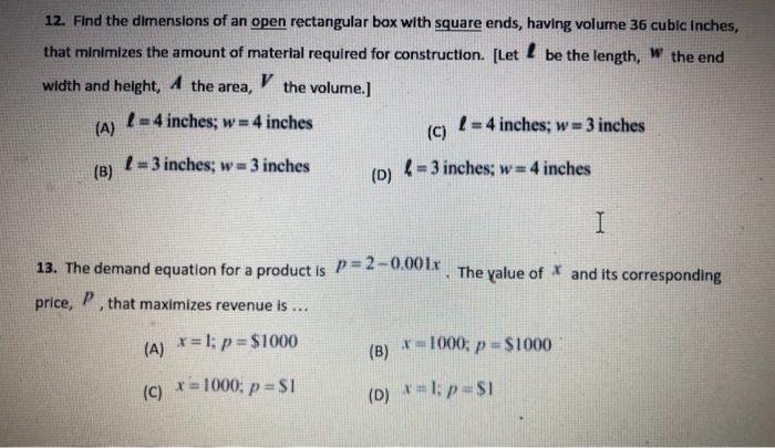 Solved 12. Find the dimensions of an open rectangular box | Chegg.com
