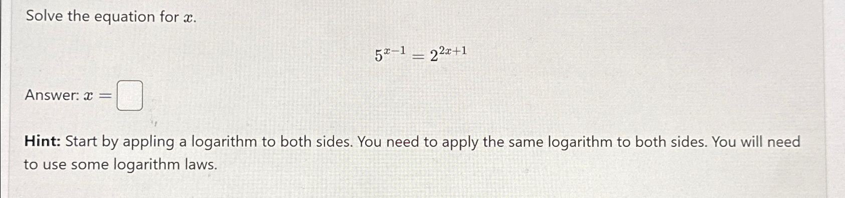 5(2x 1) 5x−2=48 answer attempt 1 out of 2