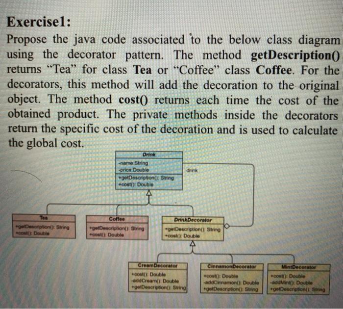 Solved Exercisel: Propose the java code associated to the | Chegg.com