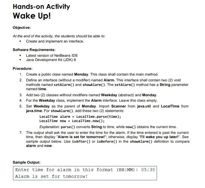 Solved Hands-on Activity Wake Up! Objective: At the end of | Chegg.com