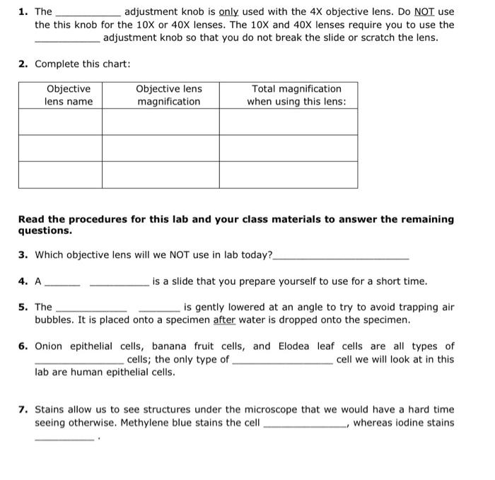 Solved 1. The adjustment knob is only used with the 4X