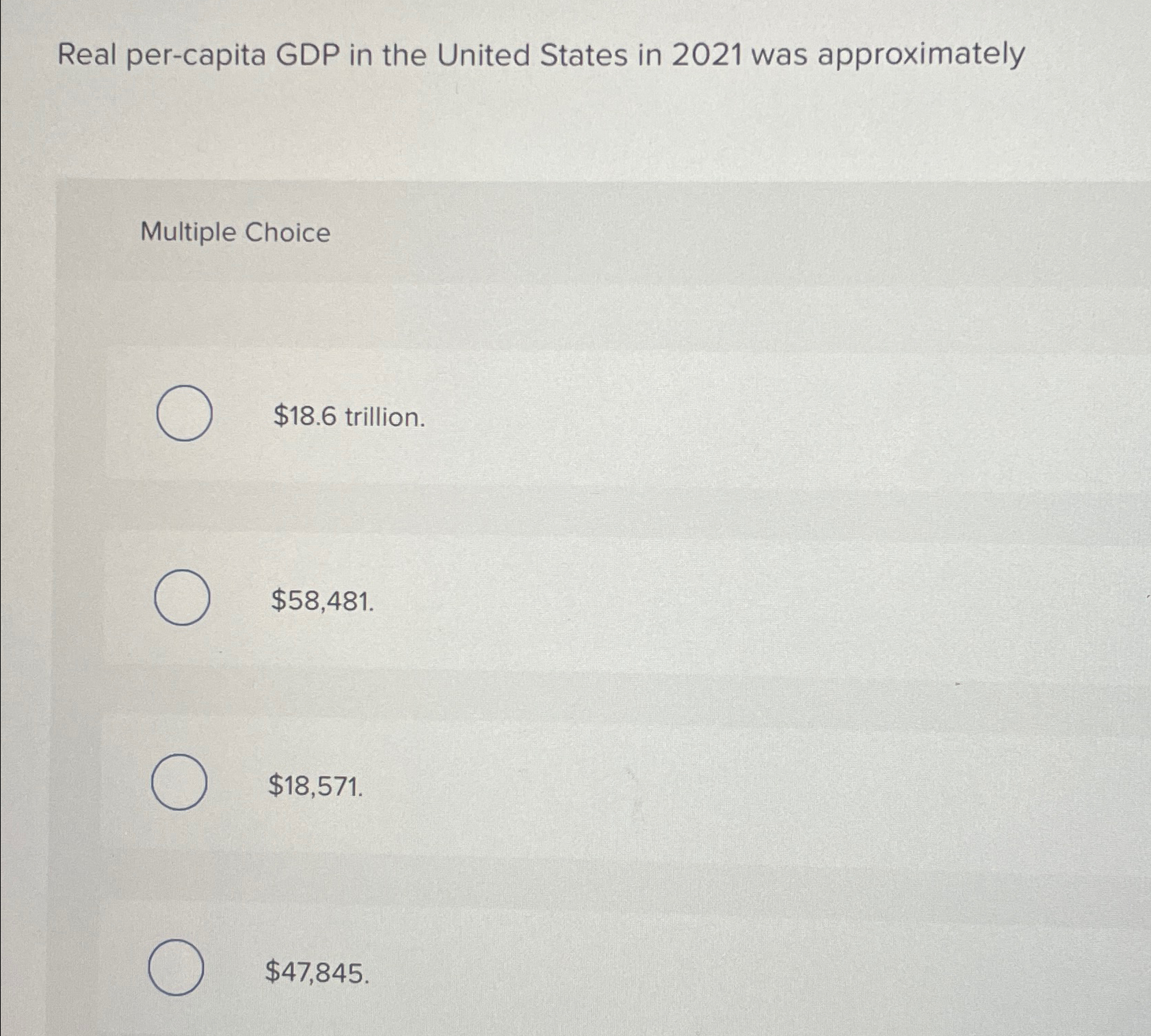 Solved Real per-capita GDP in the United States in 2021 ﻿was | Chegg.com