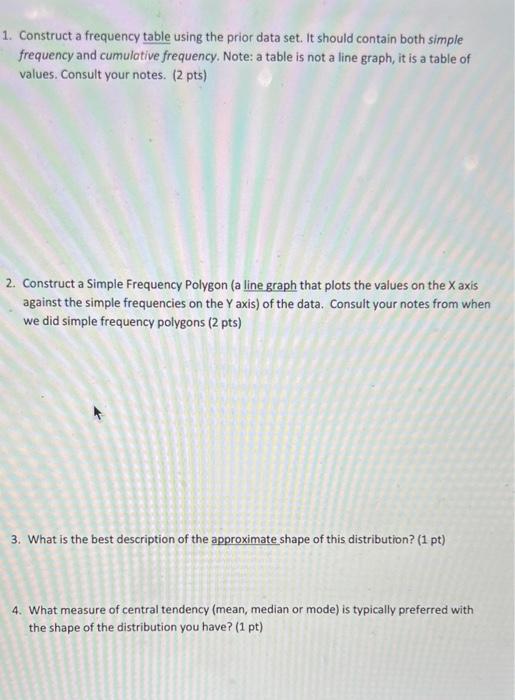 1. Construct a frequency table using the prior data | Chegg.com