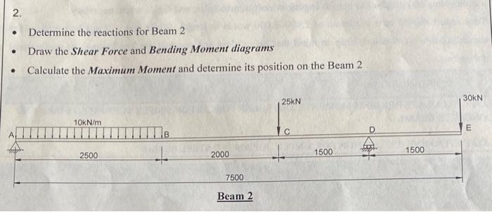 Solved - Determine the reactions for Beam 2 - Draw the Shear | Chegg.com