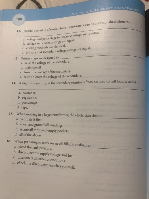 Solved ANSFORMERS UNIT 18 SINGLE PHASE TRANS 192 2. Parallel | Chegg.com