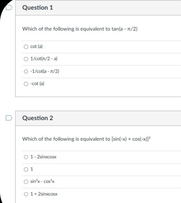 what is the value of cot pi 2 tan inverse 1 2