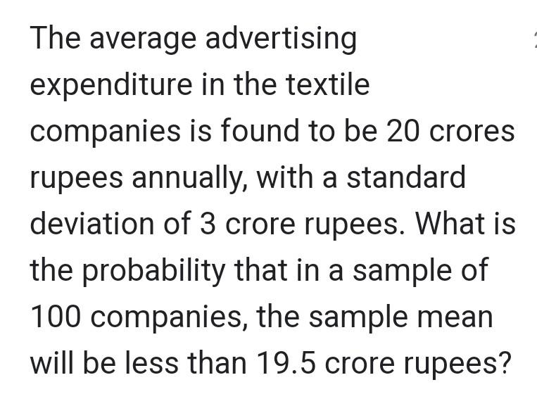 Solved The average advertising expenditure in the textile