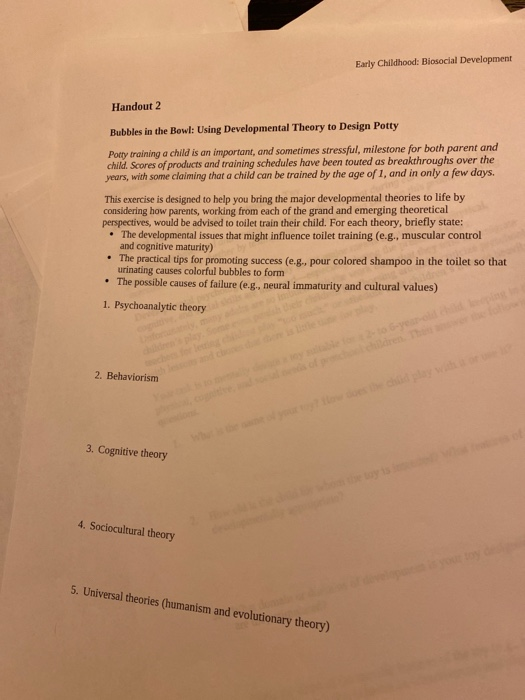 Early Childhood: Biosocial Development Handout 2 | Chegg.com