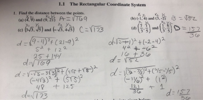 Solved 1.1 The Rectangular Coordinate System 1. Find the | Chegg.com