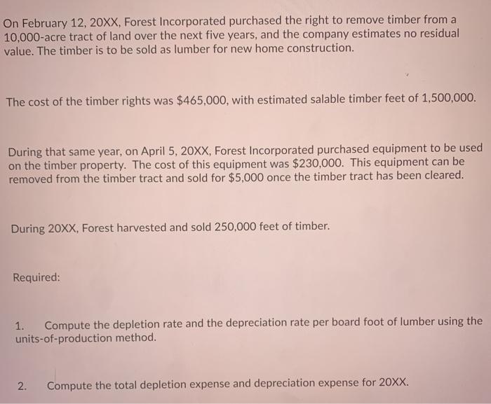 Solved On February 12, 20XX, Forest Incorporated purchased | Chegg.com